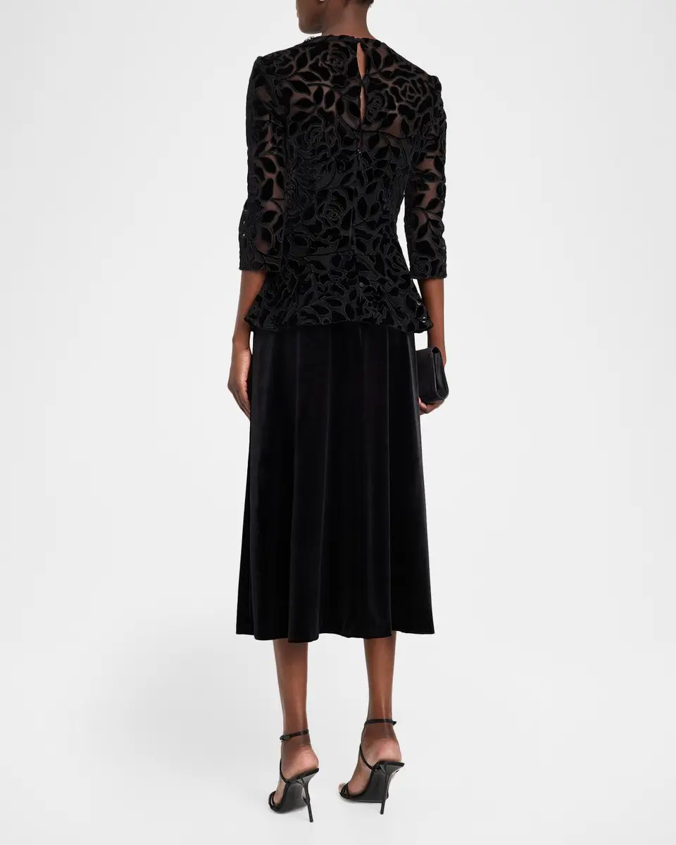 Rickie Freeman for Teri Jon Rhinestone-Trim Floral Velvet Crepe Midi Dress | Thumbnail 3 Rickie Freeman for Teri Jon Rhinestone-Trim Floral Velvet Crepe Midi Dress | Thumbnail 3