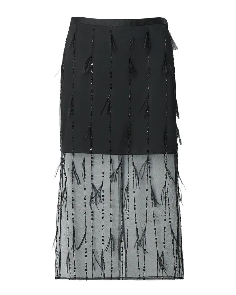rag & bone Geena Feather-Trim Organza Skirt