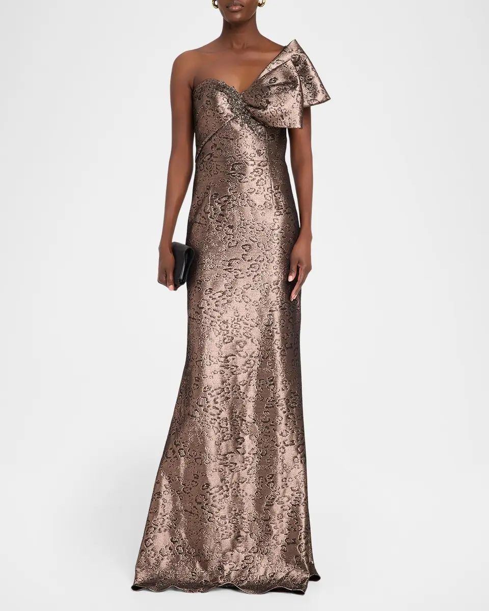 Rickie Freeman for Teri Jon One-Shoulder Abstract Metallic Jacquard Gown | Thumbnail 2 Rickie Freeman for Teri Jon One-Shoulder Abstract Metallic Jacquard Gown | Thumbnail 2