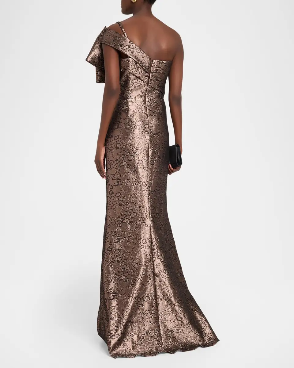 Rickie Freeman for Teri Jon One-Shoulder Abstract Metallic Jacquard Gown | Thumbnail 3 Rickie Freeman for Teri Jon One-Shoulder Abstract Metallic Jacquard Gown | Thumbnail 3