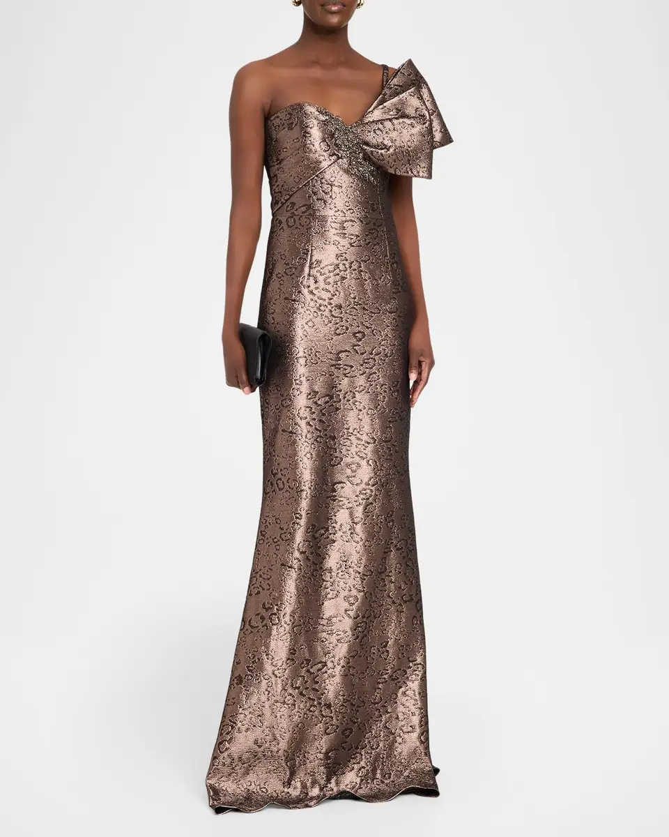 Rickie Freeman for Teri Jon One-Shoulder Abstract Metallic Jacquard Gown | Thumbnail 4 Rickie Freeman for Teri Jon One-Shoulder Abstract Metallic Jacquard Gown | Thumbnail 4