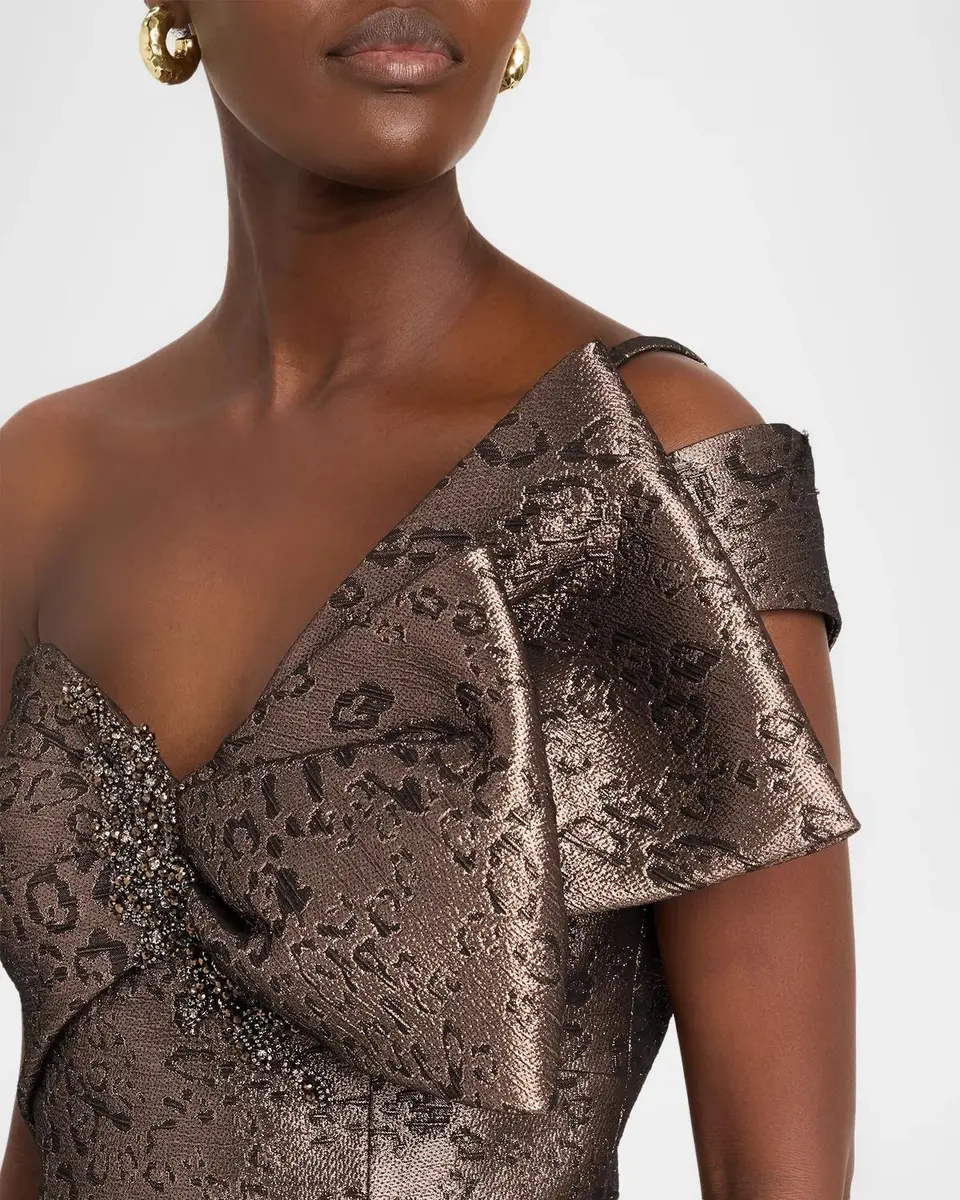 Rickie Freeman for Teri Jon One-Shoulder Abstract Metallic Jacquard Gown | Thumbnail 5 Rickie Freeman for Teri Jon One-Shoulder Abstract Metallic Jacquard Gown | Thumbnail 5
