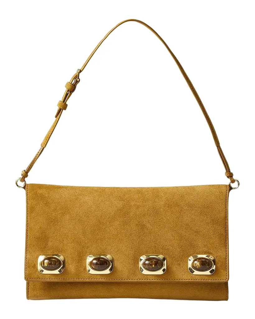 Edit Crystal-Embellished Suede Shoulder Bag Edit Crystal-Embellished Suede Shoulder Bag
