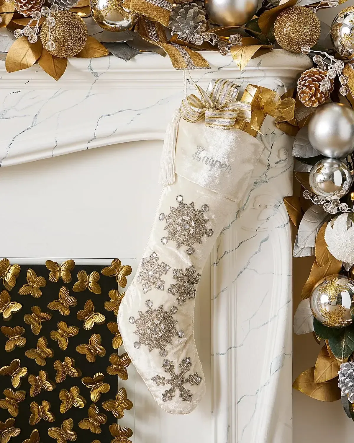 Sudha Pennathur Personalized Silver Snowfall Embellished Stocking