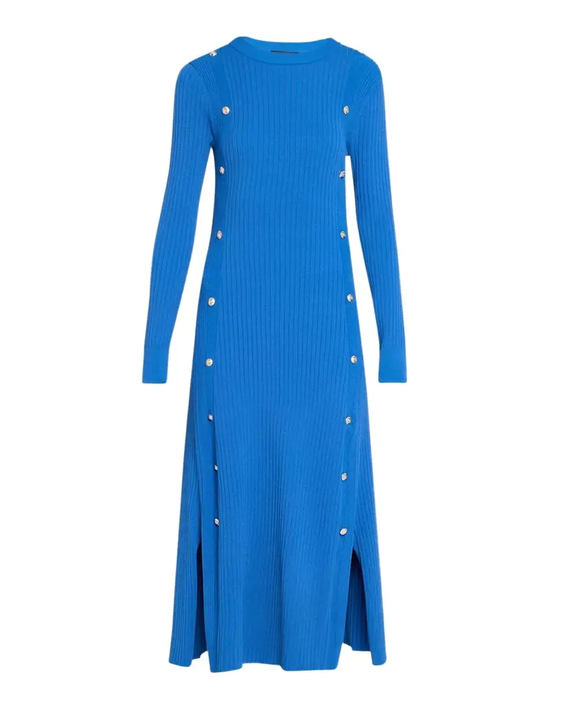 Elie Tahari Tamara Rib-Knit Crewneck Midi Sweaterdress