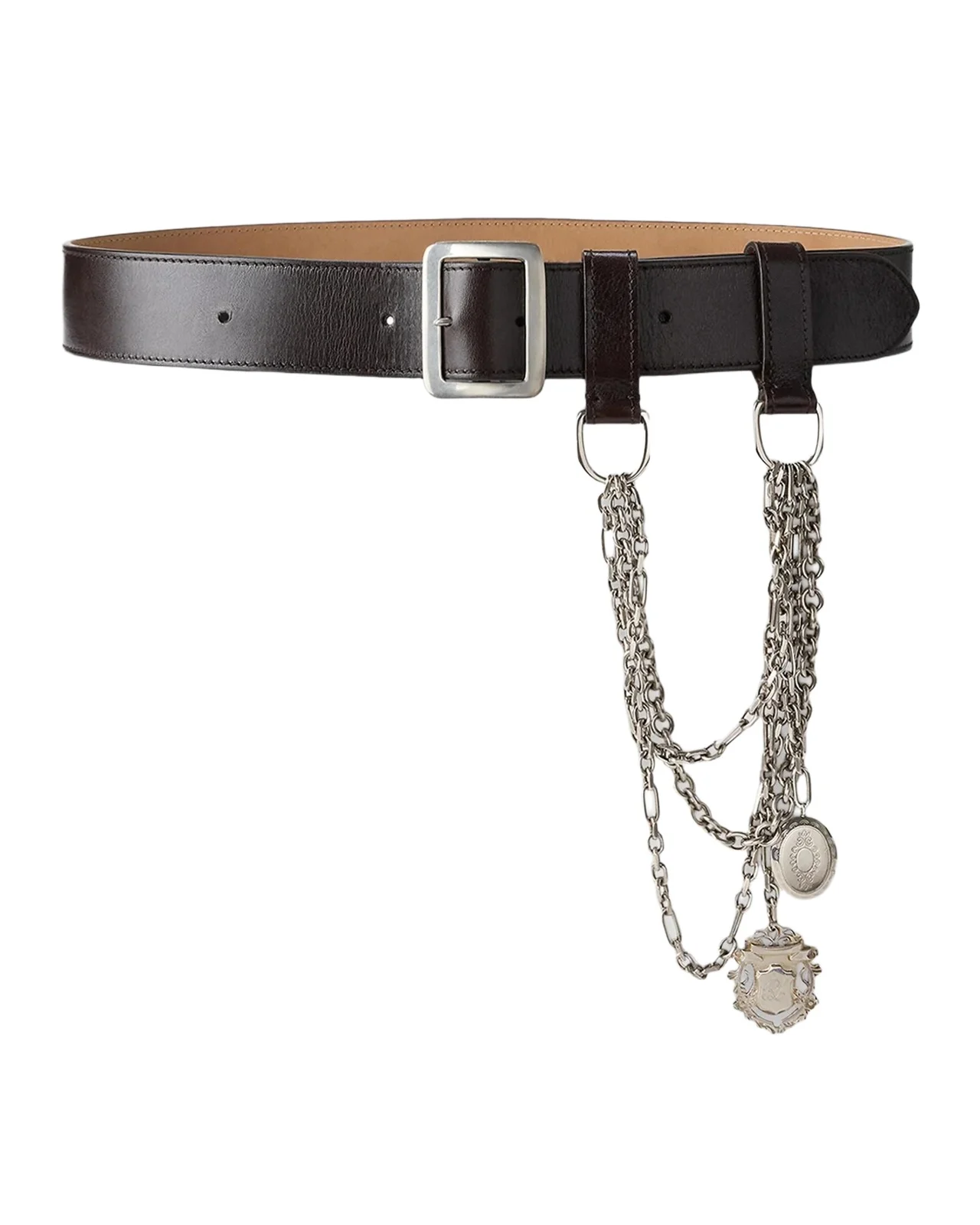 Chain-Trim Washed Leather Wide Belt