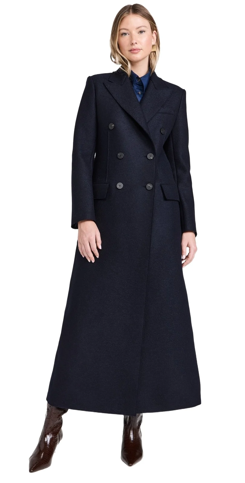 Women Long Double Breasted Tailored Coat Pressed Wool Women Long Double Breasted Tailored Coat Pressed Wool