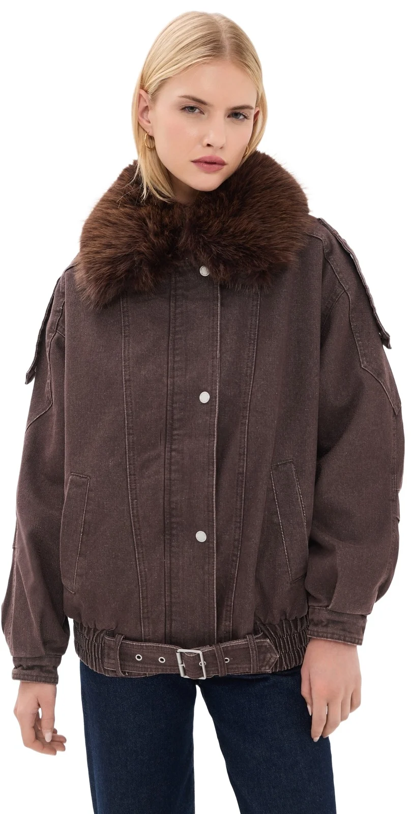 Combo Collar Belted Hem Bomber