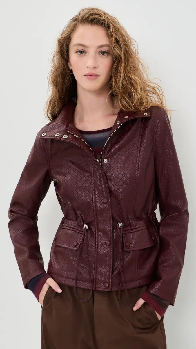 Avec Les Filles Faux-Ever Leather Basketweave Cropped Anorak | Thumbnail 2 Avec Les Filles Faux-Ever Leather Basketweave Cropped Anorak | Thumbnail 2