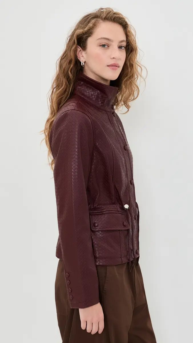 Avec Les Filles Faux-Ever Leather Basketweave Cropped Anorak | Thumbnail 4 Avec Les Filles Faux-Ever Leather Basketweave Cropped Anorak | Thumbnail 4