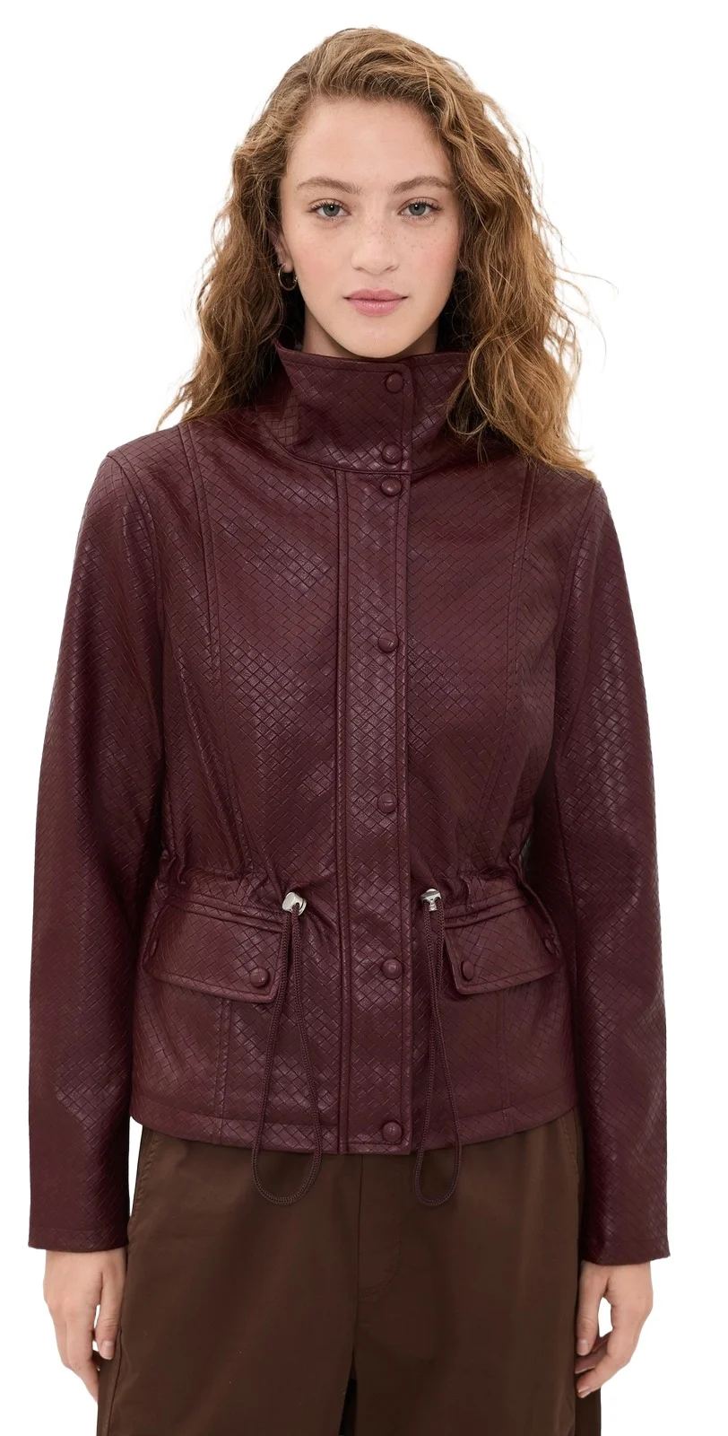 Avec Les Filles Faux-Ever Leather Basketweave Cropped Anorak