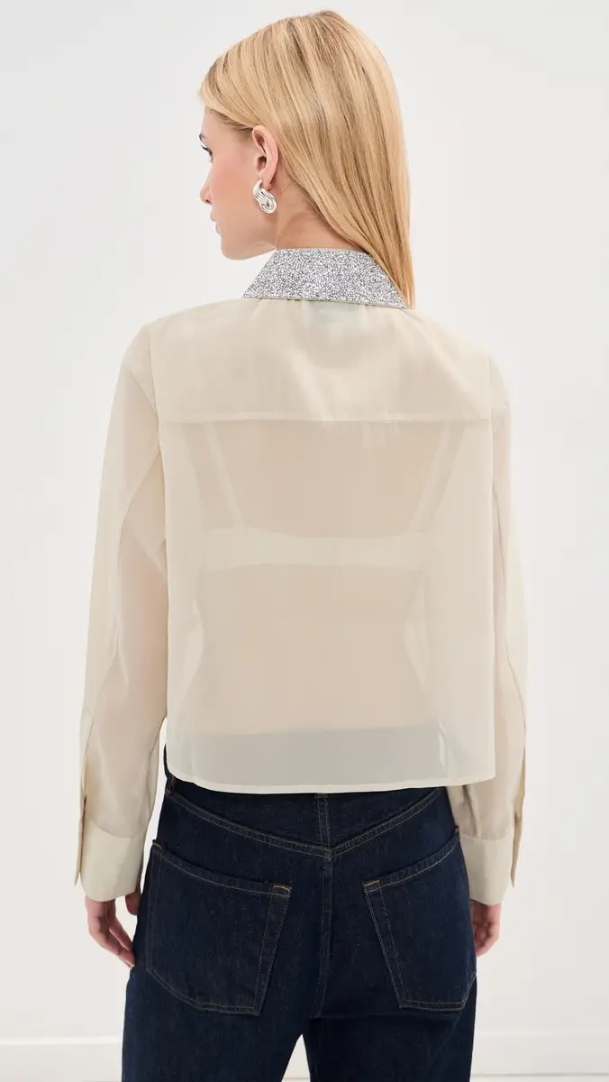 LE BOP Organza Cropped Buttondown with Embellished Collar | Thumbnail 3