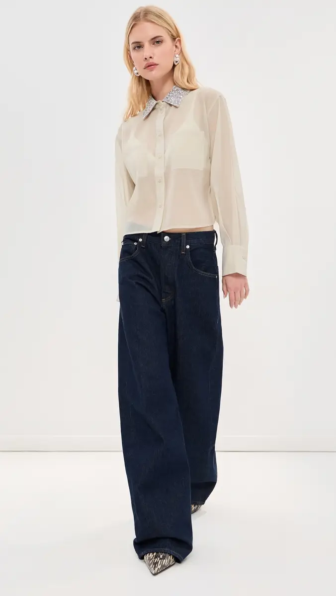 LE BOP Organza Cropped Buttondown with Embellished Collar | Thumbnail 5