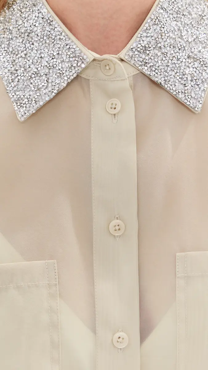LE BOP Organza Cropped Buttondown with Embellished Collar | Thumbnail 6