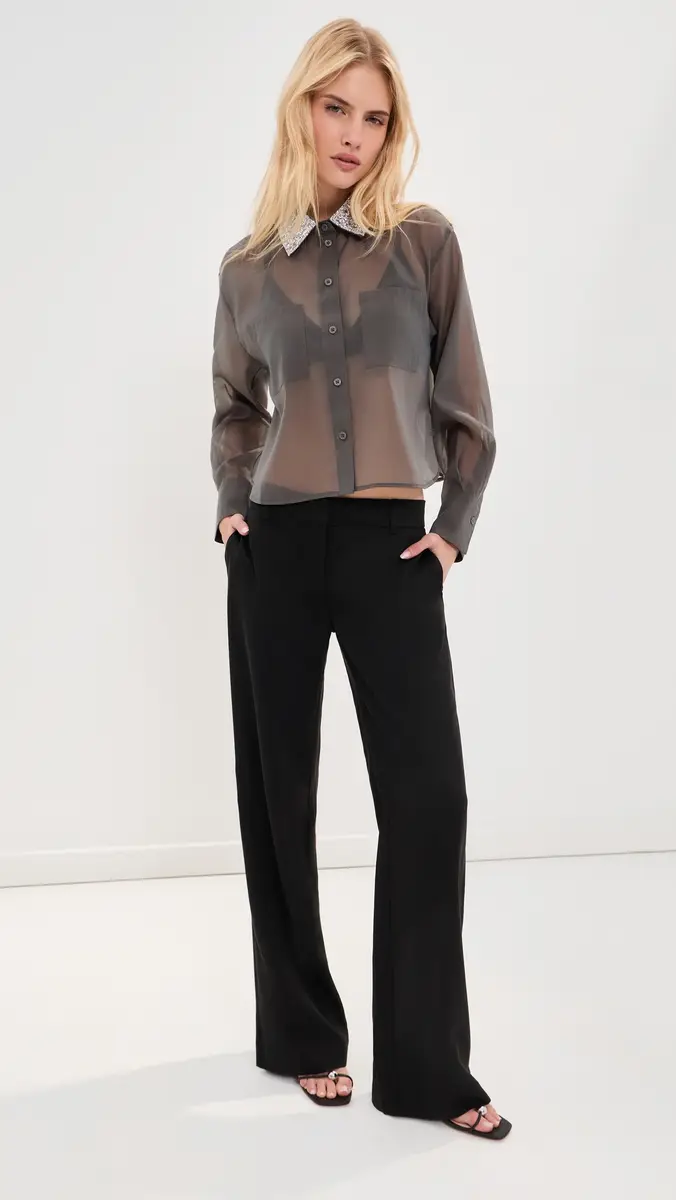 LE BOP Organza Cropped Buttondown with Embellished Collar | Thumbnail 6