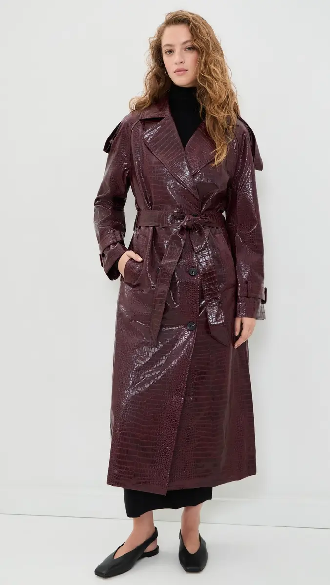Avec Les Filles Croc-Embossed Faux Leather Belted Maxi Trench Coat | Thumbnail 2 Avec Les Filles Croc-Embossed Faux Leather Belted Maxi Trench Coat | Thumbnail 2