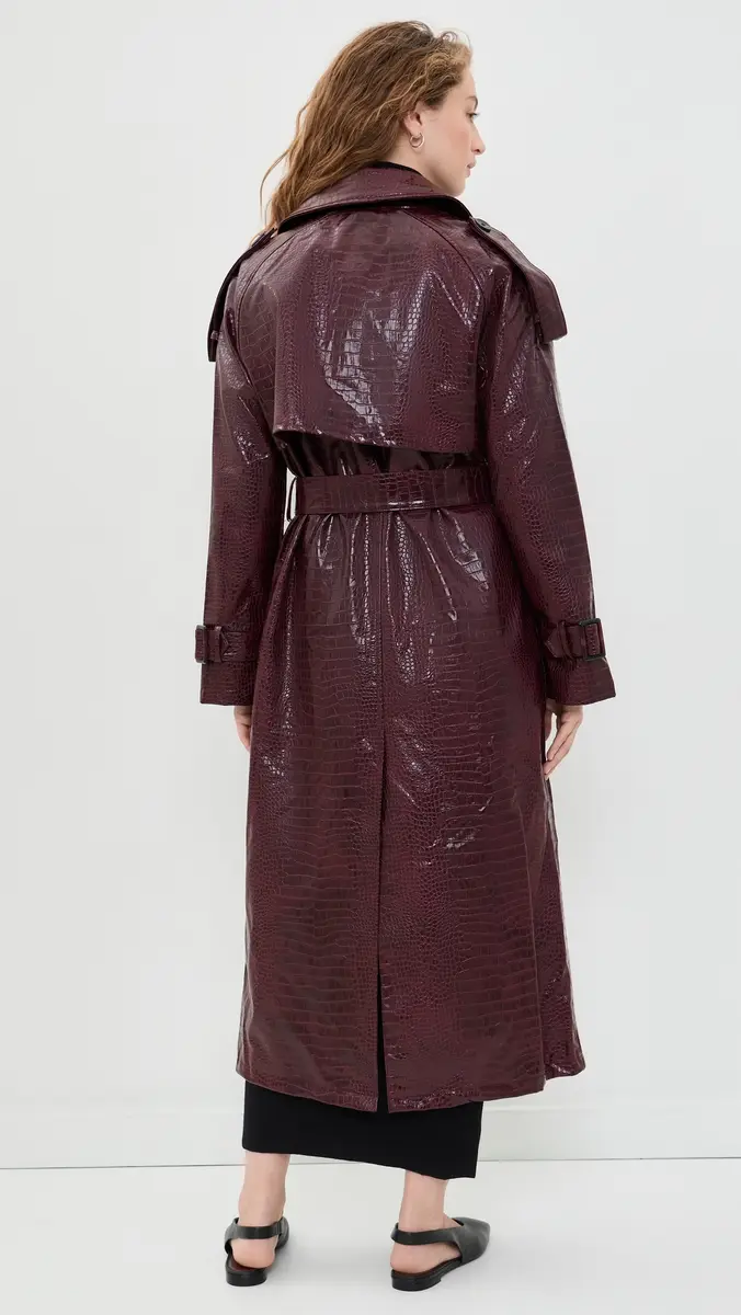 Avec Les Filles Croc-Embossed Faux Leather Belted Maxi Trench Coat | Thumbnail 3 Avec Les Filles Croc-Embossed Faux Leather Belted Maxi Trench Coat | Thumbnail 3