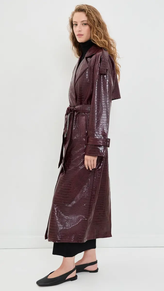 Avec Les Filles Croc-Embossed Faux Leather Belted Maxi Trench Coat | Thumbnail 4 Avec Les Filles Croc-Embossed Faux Leather Belted Maxi Trench Coat | Thumbnail 4