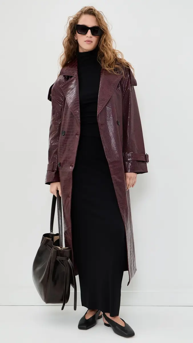 Avec Les Filles Croc-Embossed Faux Leather Belted Maxi Trench Coat | Thumbnail 5 Avec Les Filles Croc-Embossed Faux Leather Belted Maxi Trench Coat | Thumbnail 5