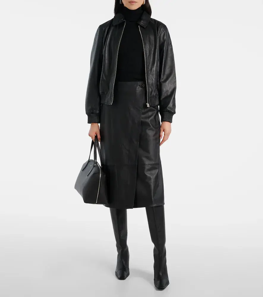 Yves Salomon Leather midi skirt | Thumbnail 5