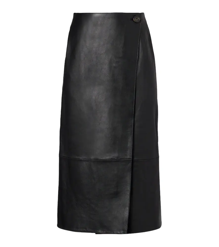 Leather midi skirt