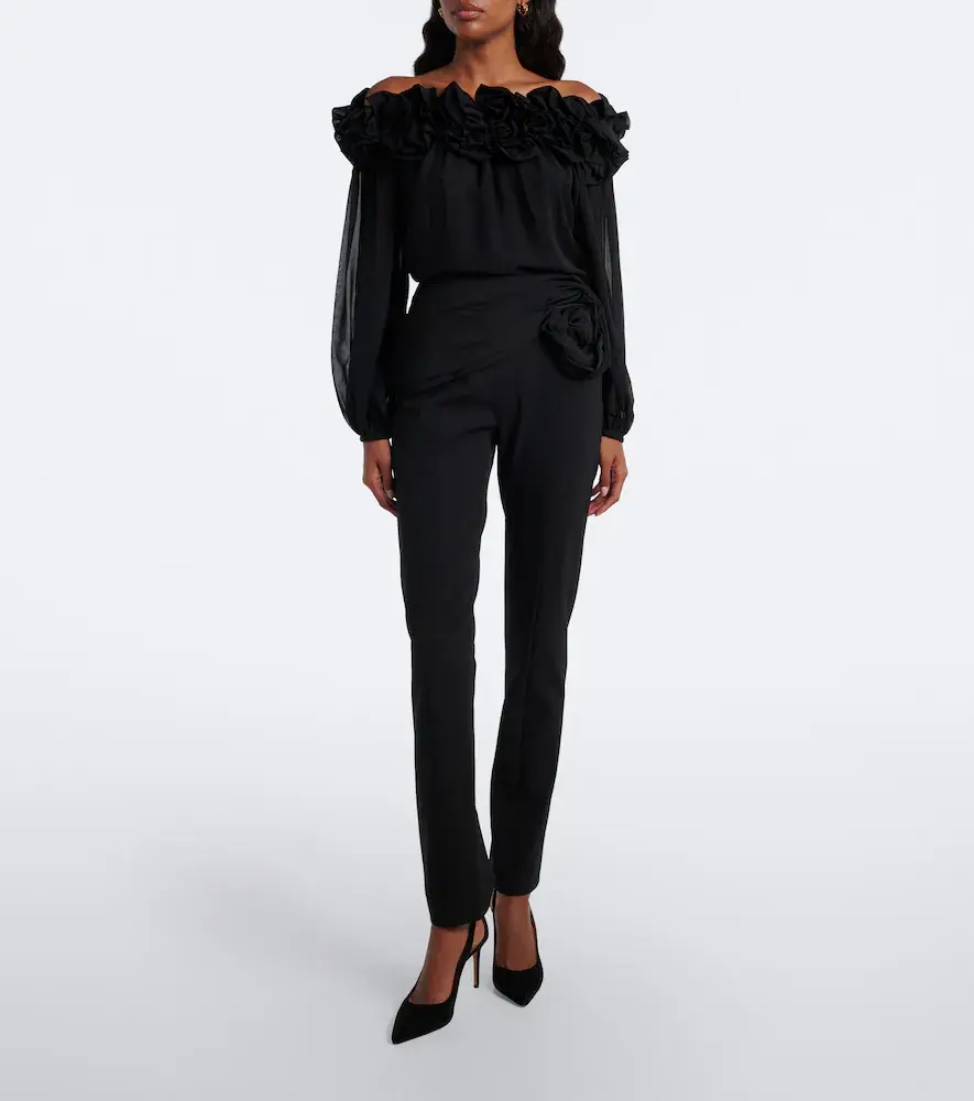 Carolina Herrera Floral-appliqué gathered silk top | Thumbnail 6