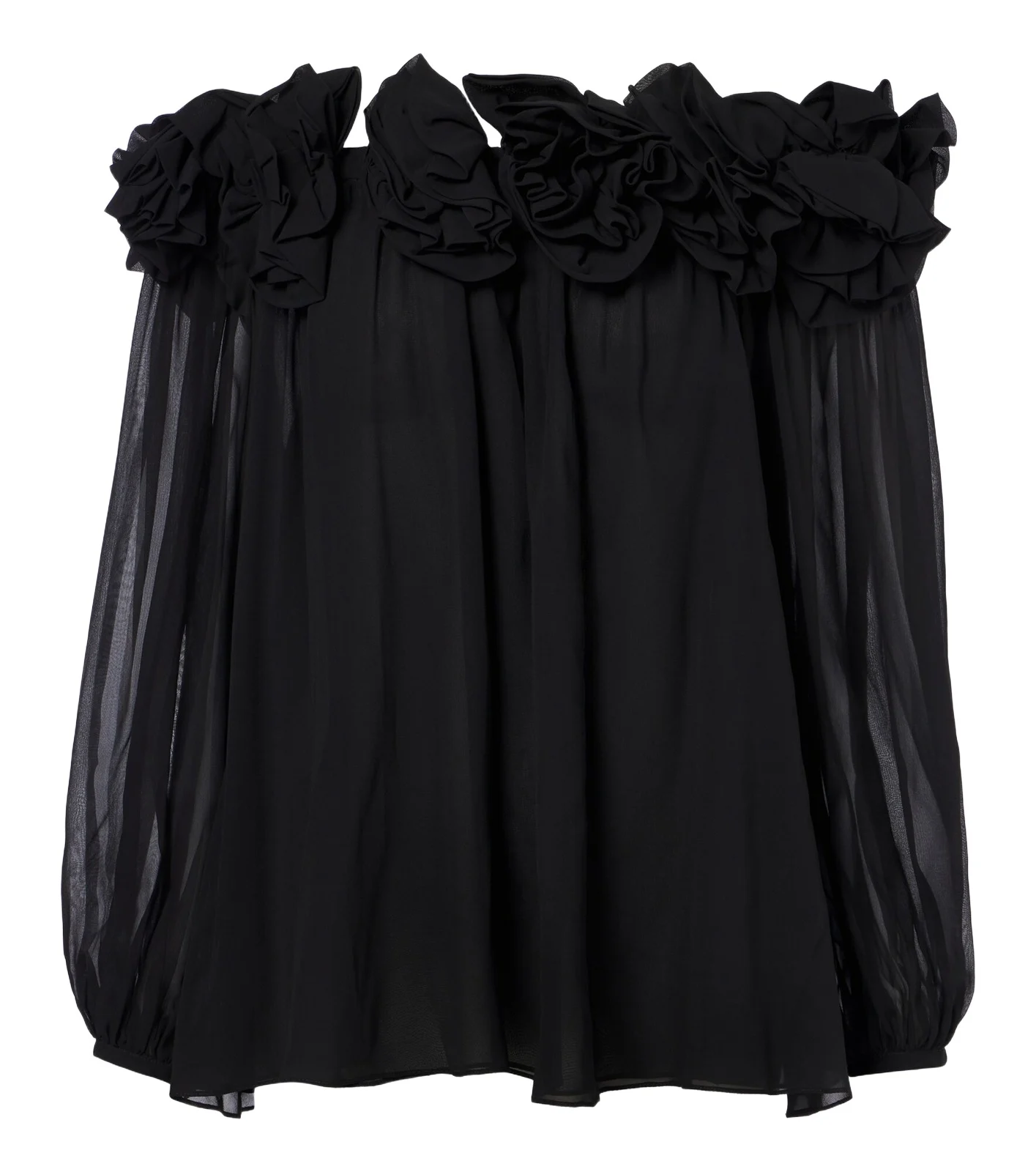 Carolina Herrera Floral-appliqué gathered silk top