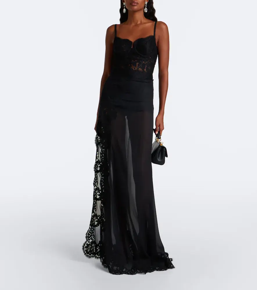 Dolce & Gabbana Lace-trimmed silk and and cotton-blend gown | Thumbnail 6 Dolce & Gabbana Lace-trimmed silk and and cotton-blend gown | Thumbnail 6