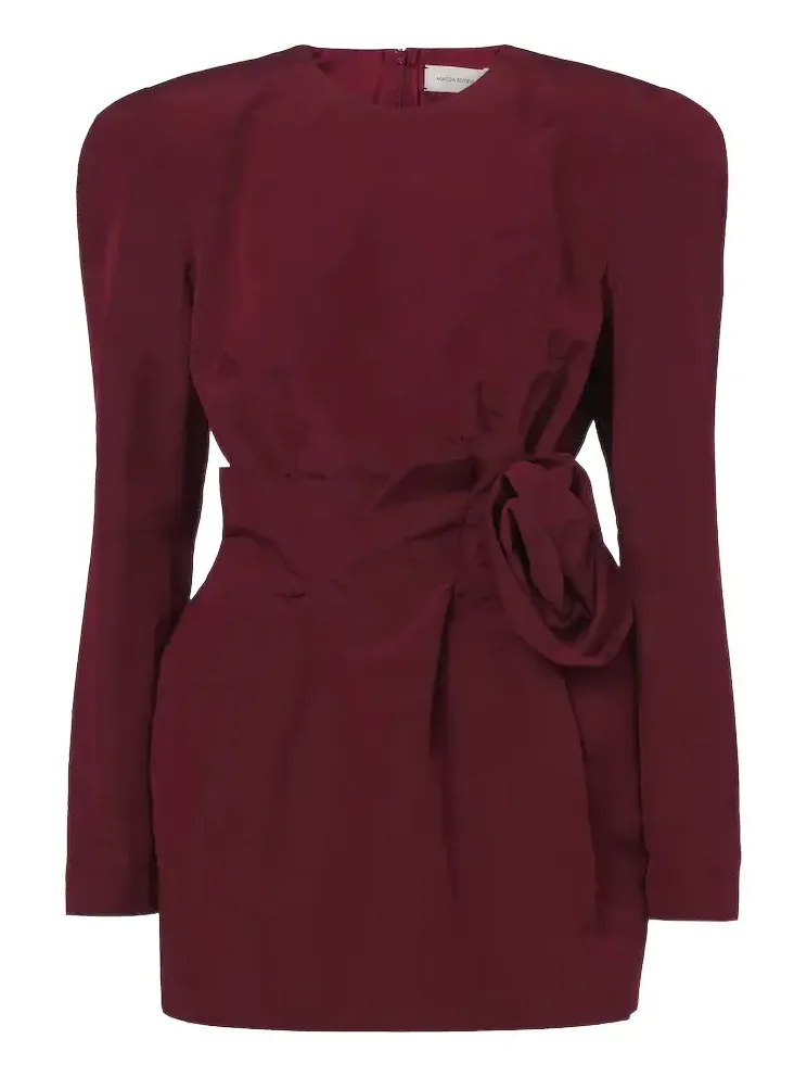 Floral-appliqué cotton and silk minidress Floral-appliqué cotton and silk minidress