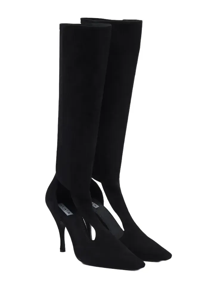 Alaïa Cut-out suede knee-high boots Alaïa Cut-out suede knee-high boots