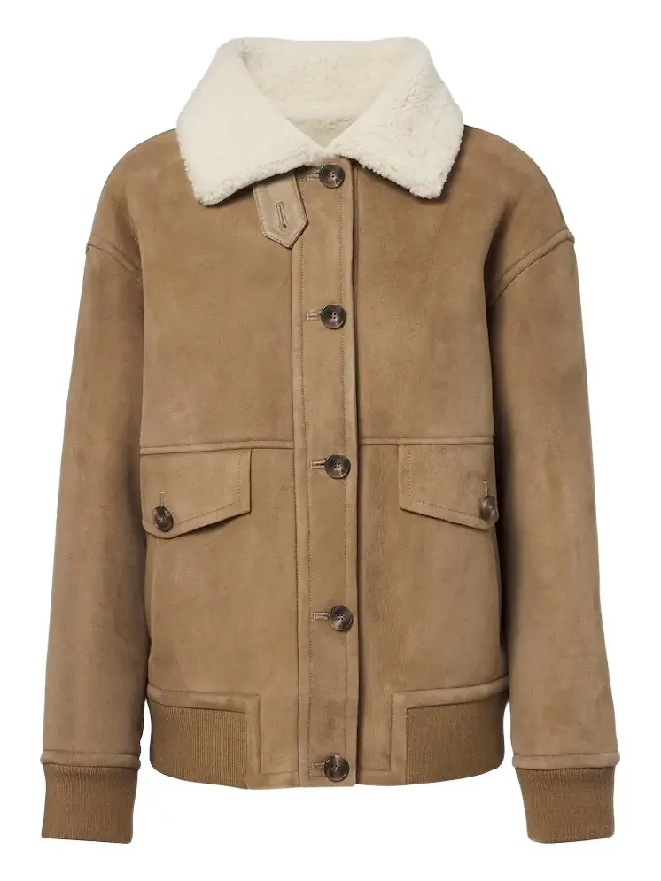 Yves Salomon Teddy-trimmed suede jacket