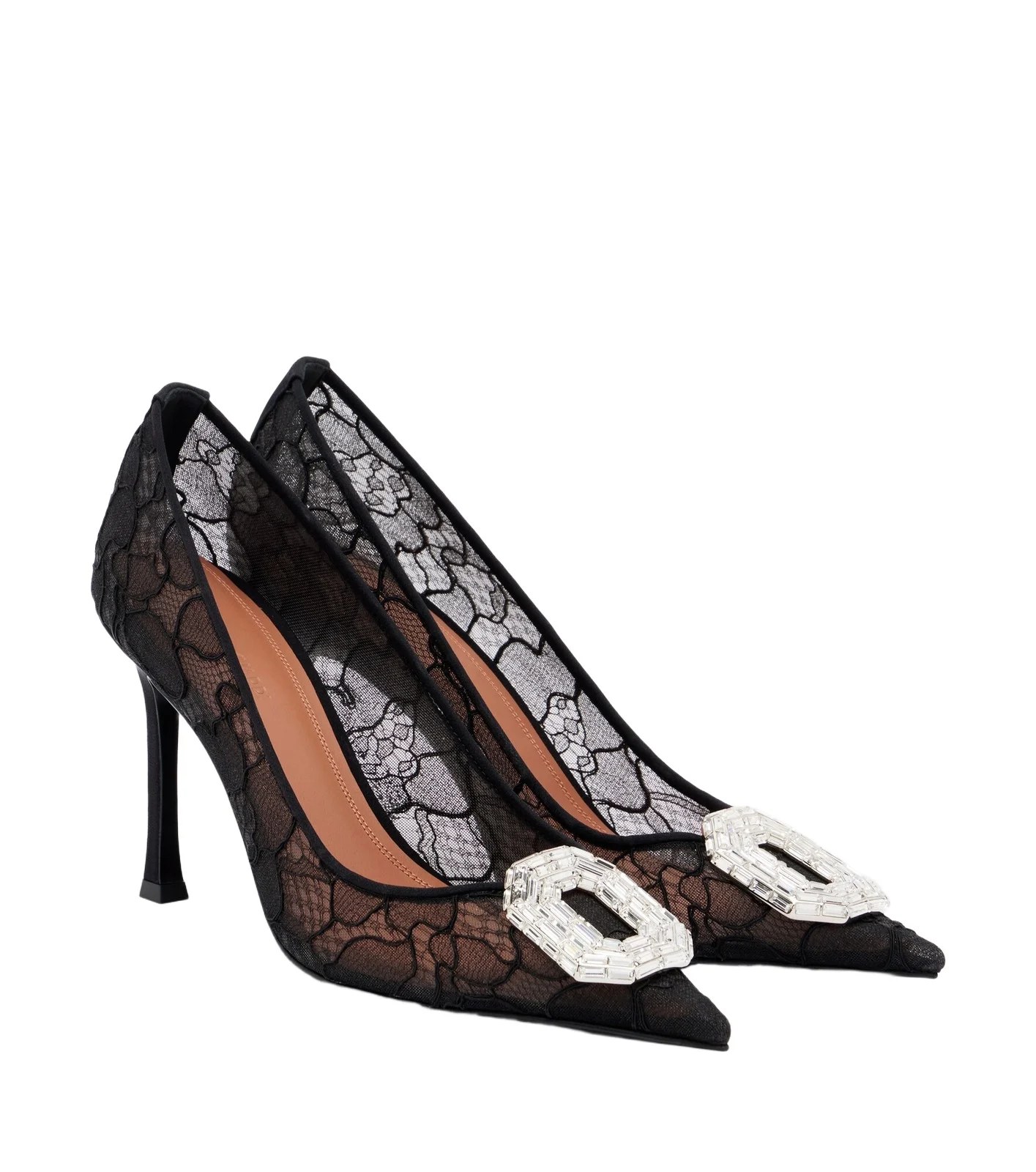 Amina Muaddi Camelia embellished lace pumps