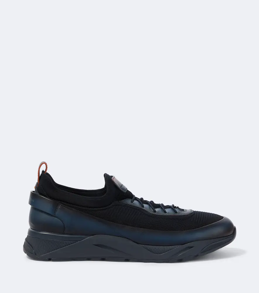 Santoni Leather-trimmed knitted sneakers | Thumbnail 2 Santoni Leather-trimmed knitted sneakers | Thumbnail 2