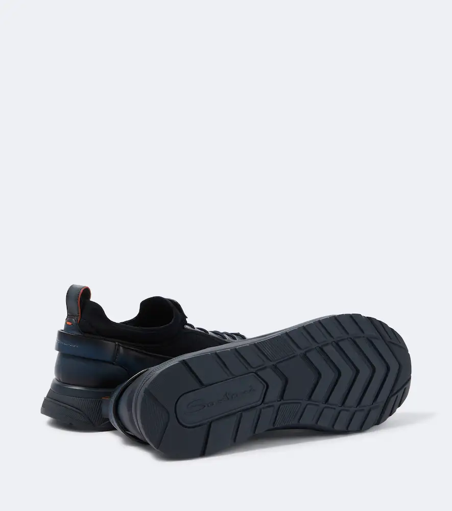 Santoni Leather-trimmed knitted sneakers | Thumbnail 3 Santoni Leather-trimmed knitted sneakers | Thumbnail 3