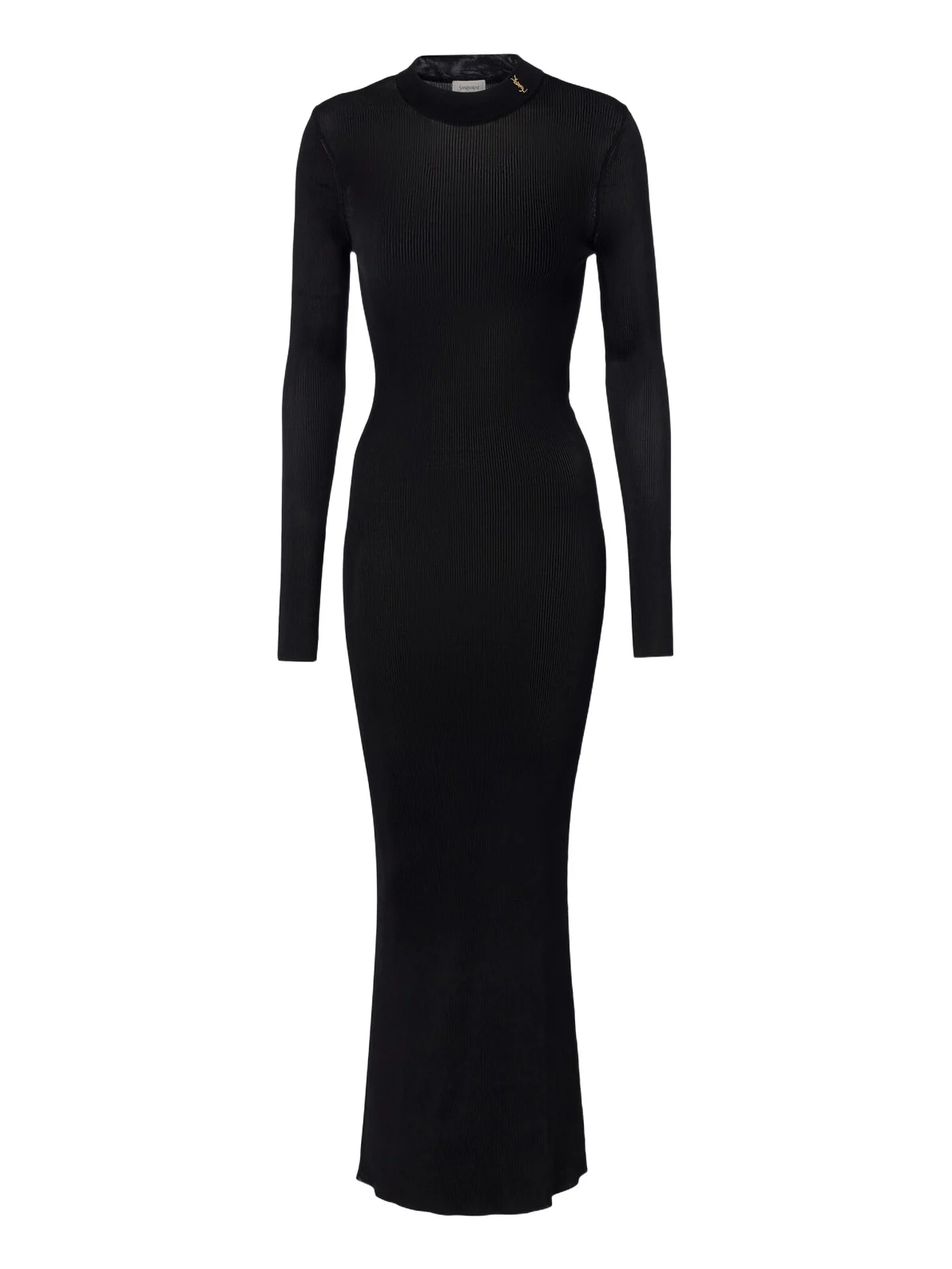 Saint Laurent Cassandre ribbed-knit silk maxi dress
