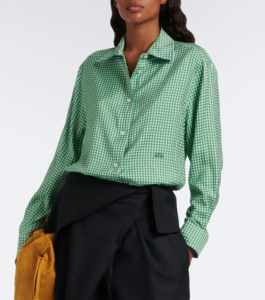 Loewe Double L gingham silk twill shirt | Thumbnail 3 Loewe Double L gingham silk twill shirt | Thumbnail 3