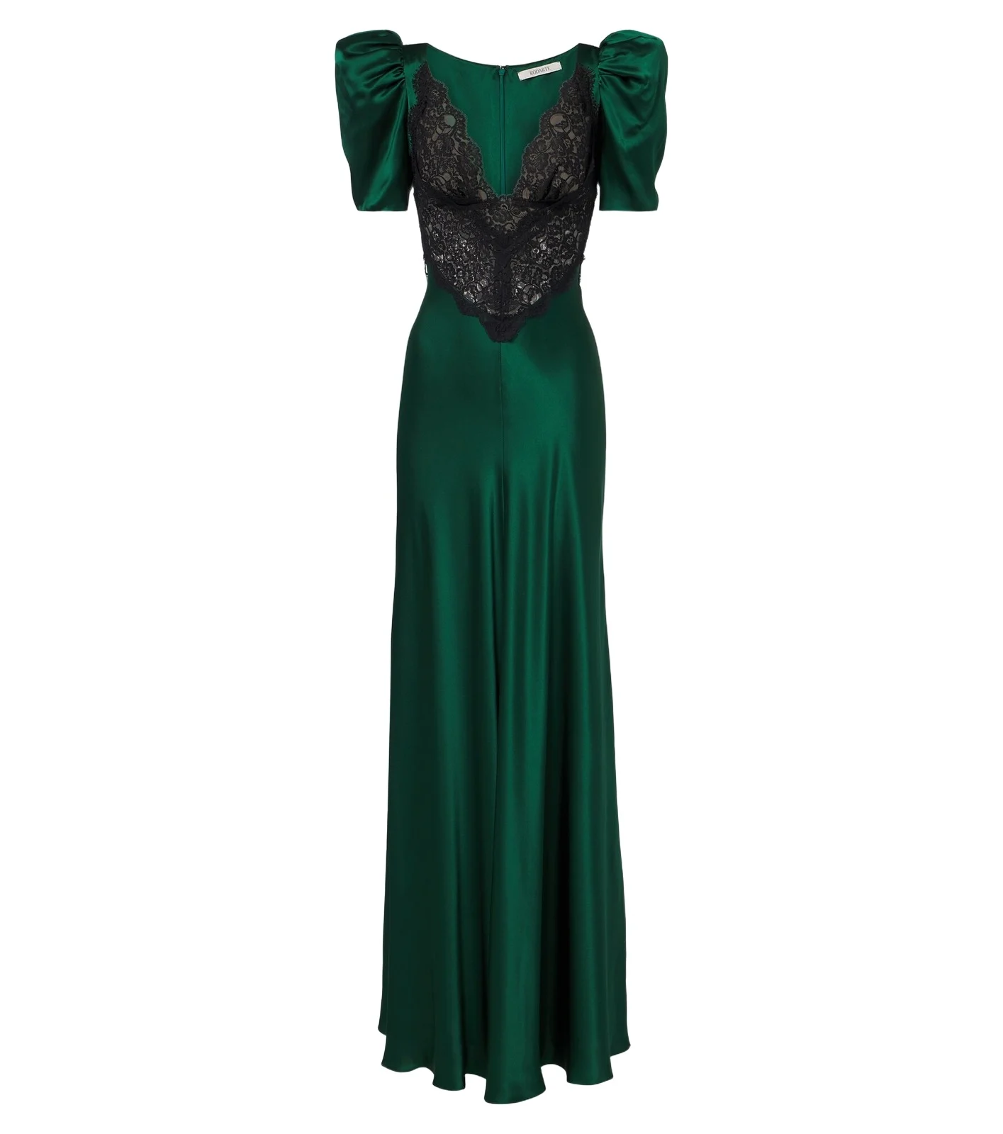 Lace-trimmed silk satin gown Lace-trimmed silk satin gown