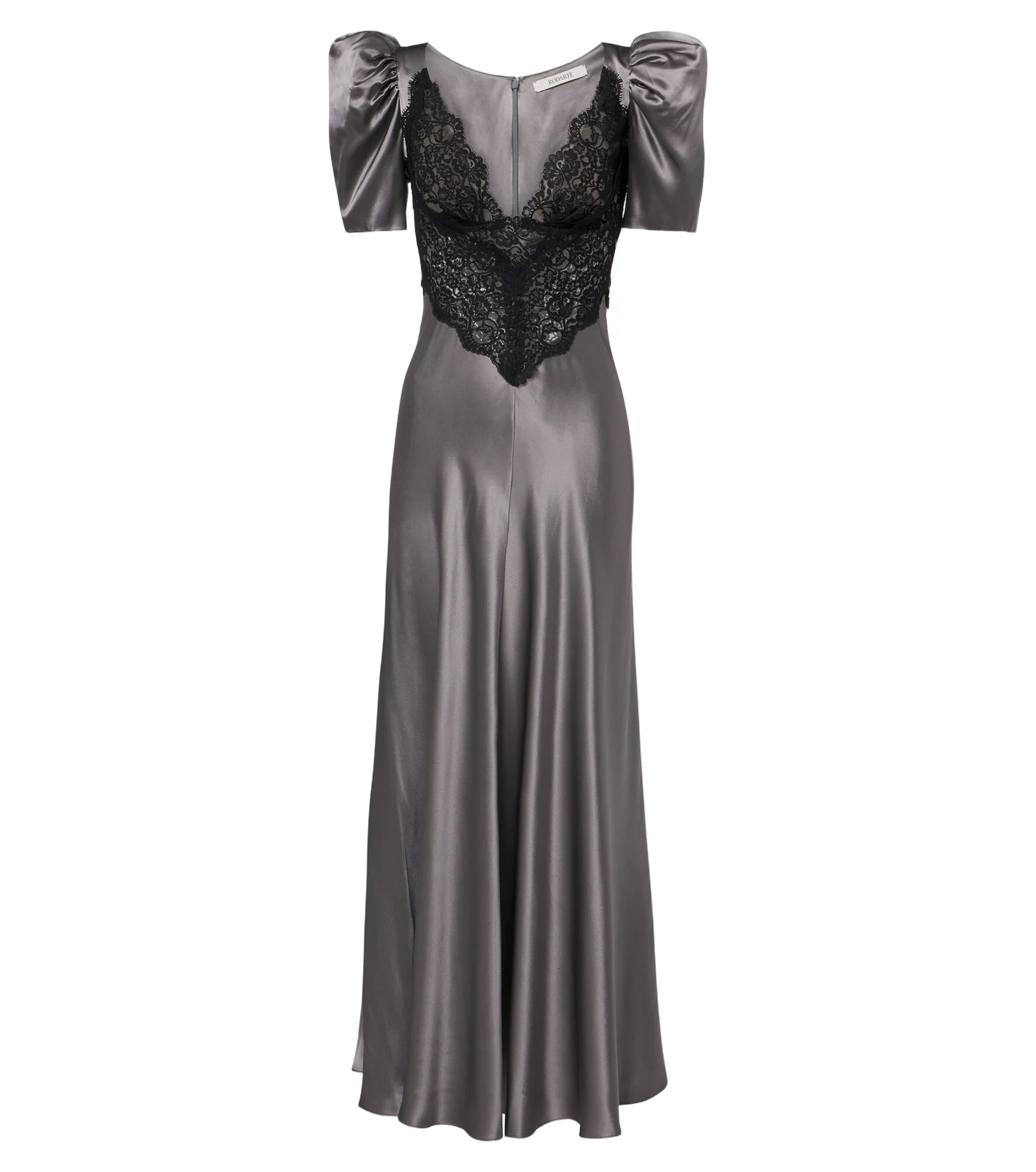 Lace-trimmed silk satin gown Lace-trimmed silk satin gown