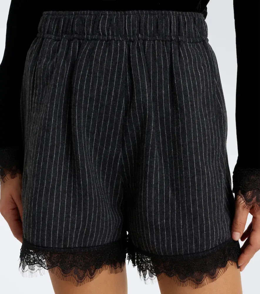 Ganni Lace-trimmed pinstripe flannel shorts | Thumbnail 3