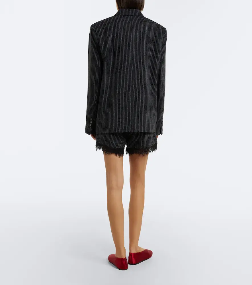 Ganni Lace-trimmed pinstripe flannel shorts | Thumbnail 4