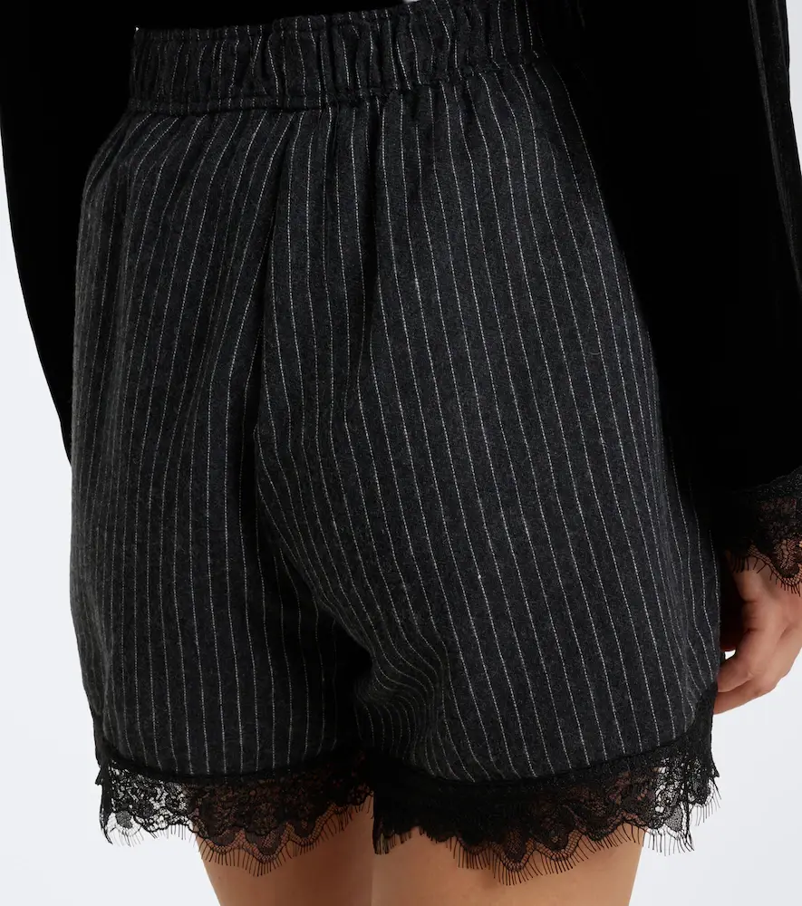 Ganni Lace-trimmed pinstripe flannel shorts | Thumbnail 5