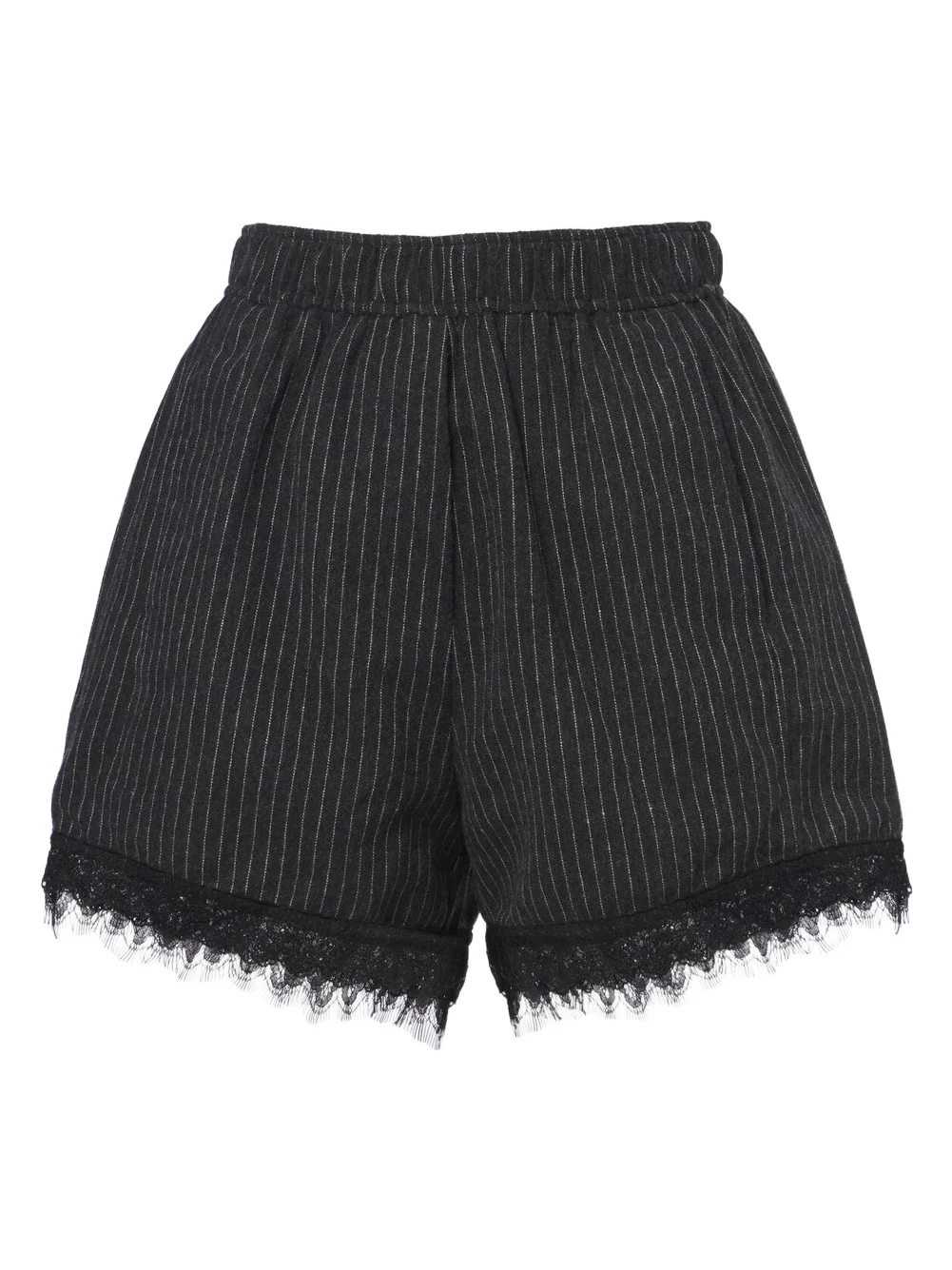 Lace-trimmed pinstripe flannel shorts