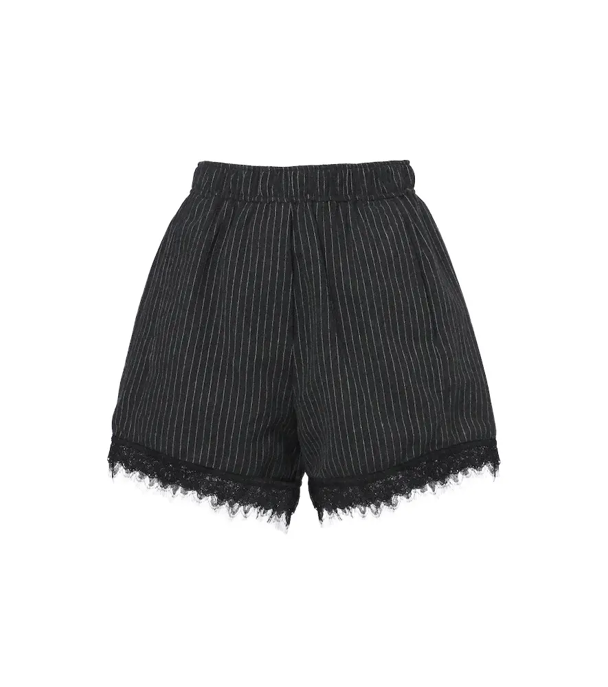 Ganni Lace-trimmed pinstripe flannel shorts