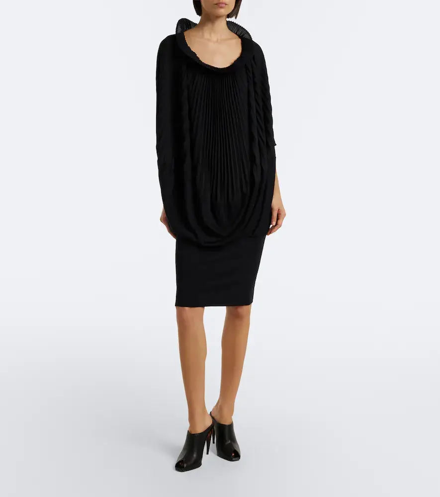 Junya Watanabe Pleated wool-paneled midi dress | Thumbnail 4 Junya Watanabe Pleated wool-paneled midi dress | Thumbnail 4
