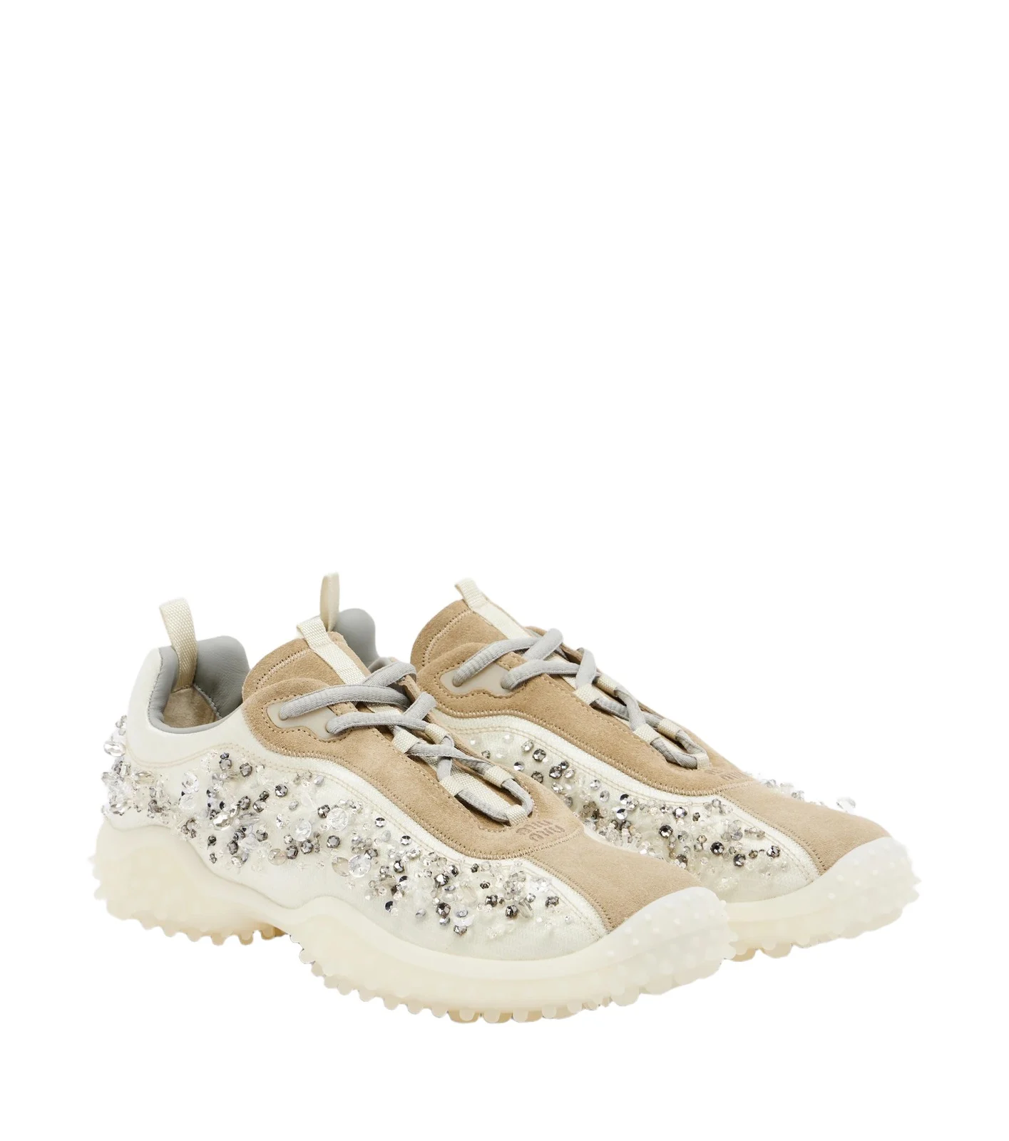 Miu Miu Bubble embellished suede-trimmed sneakers
