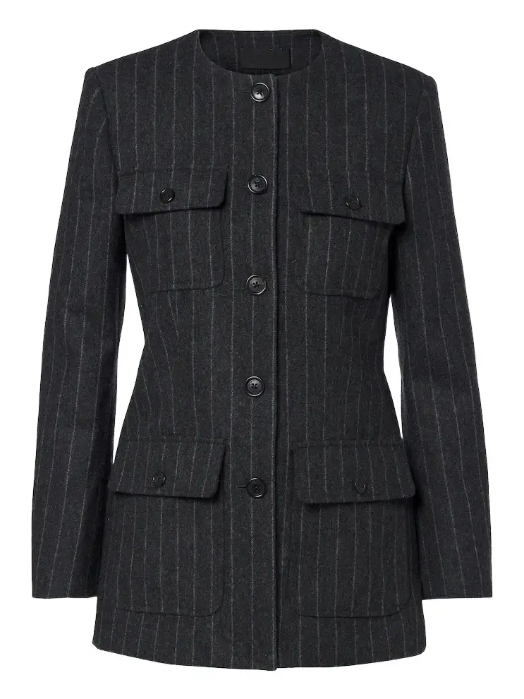 Jenette chalk stripe virgin wool jacket Jenette chalk stripe virgin wool jacket