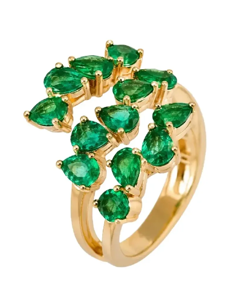 2.30ct Emerald 18K Gold Multi Row Ring 2.30ct Emerald 18K Gold Multi Row Ring