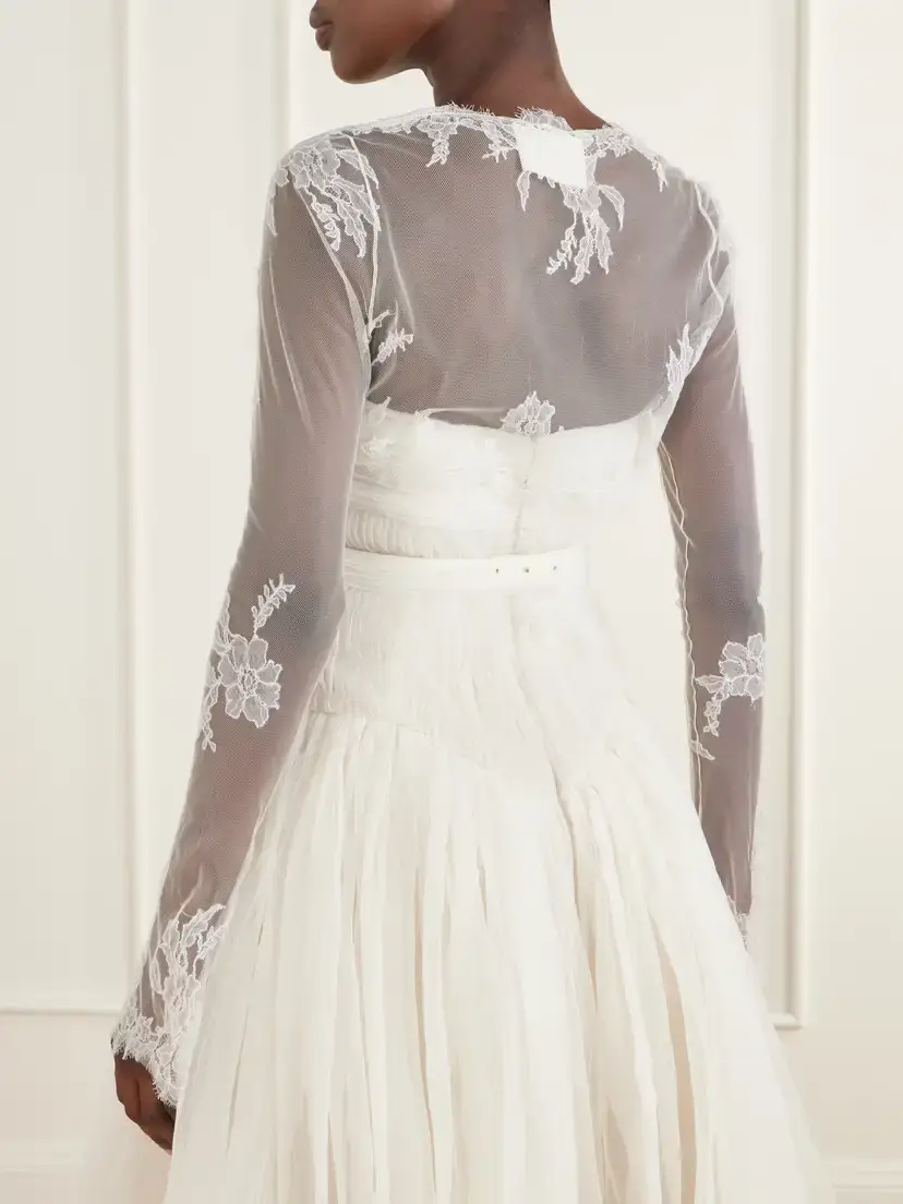 Danielle Frankel Taylor Lace-appliqué Tulle Cropped Bolero | Thumbnail 3 Danielle Frankel Taylor Lace-appliqué Tulle Cropped Bolero | Thumbnail 3