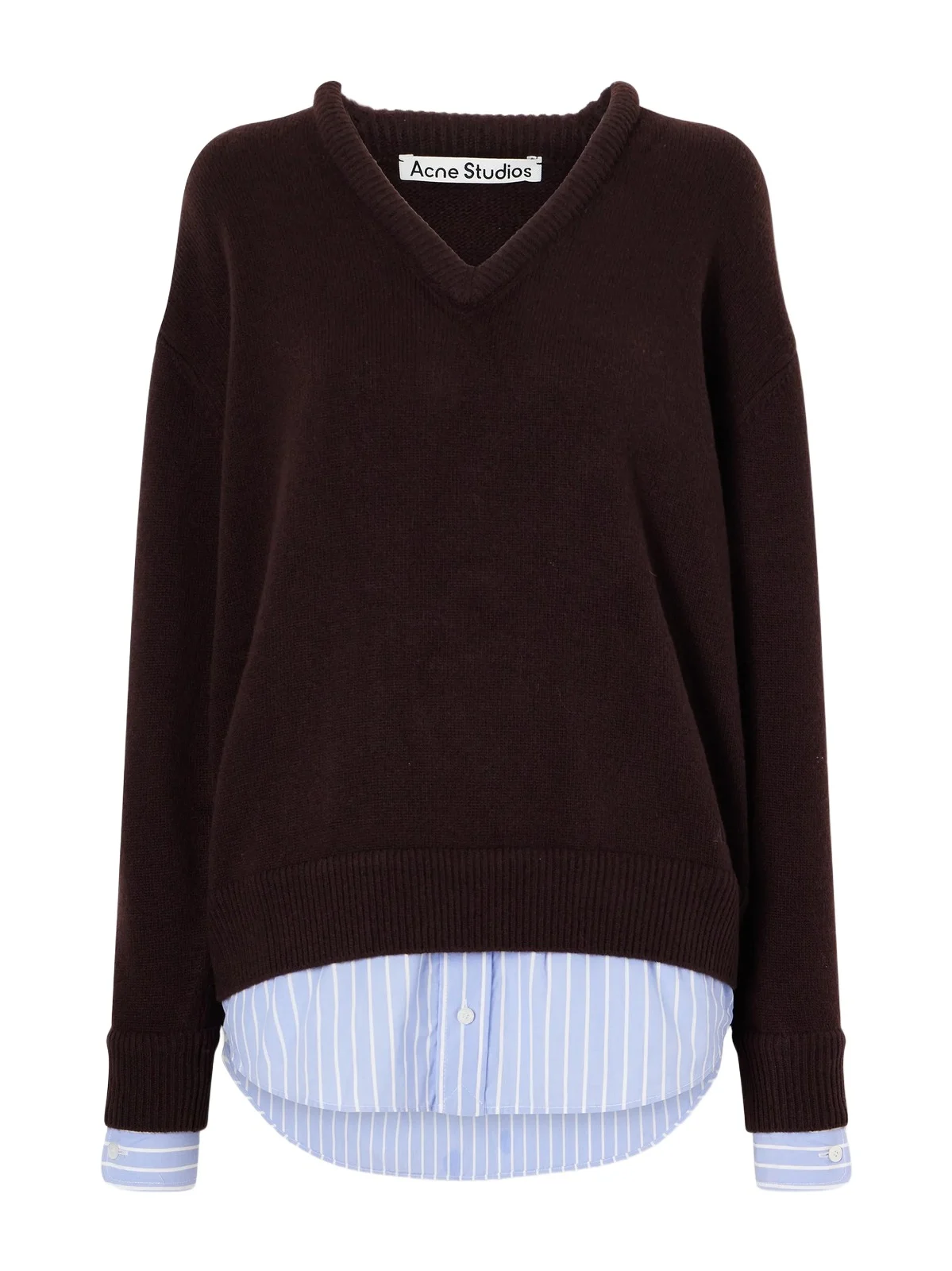 Layered Striped Poplin-trimmed Wool Sweater Layered Striped Poplin-trimmed Wool Sweater