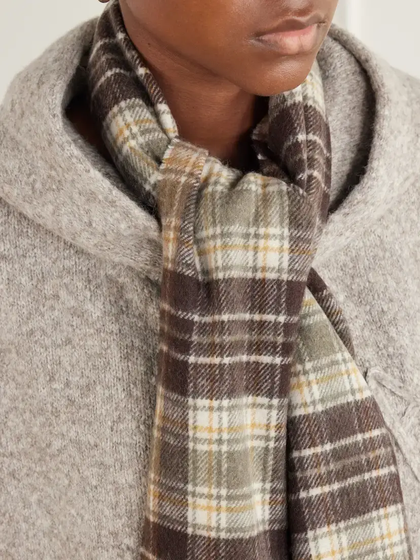 Acne Studios Logo-embroidered Fringed Checked Cashmere And Wool-blend Scarf | Thumbnail 3 Acne Studios Logo-embroidered Fringed Checked Cashmere And Wool-blend Scarf | Thumbnail 3